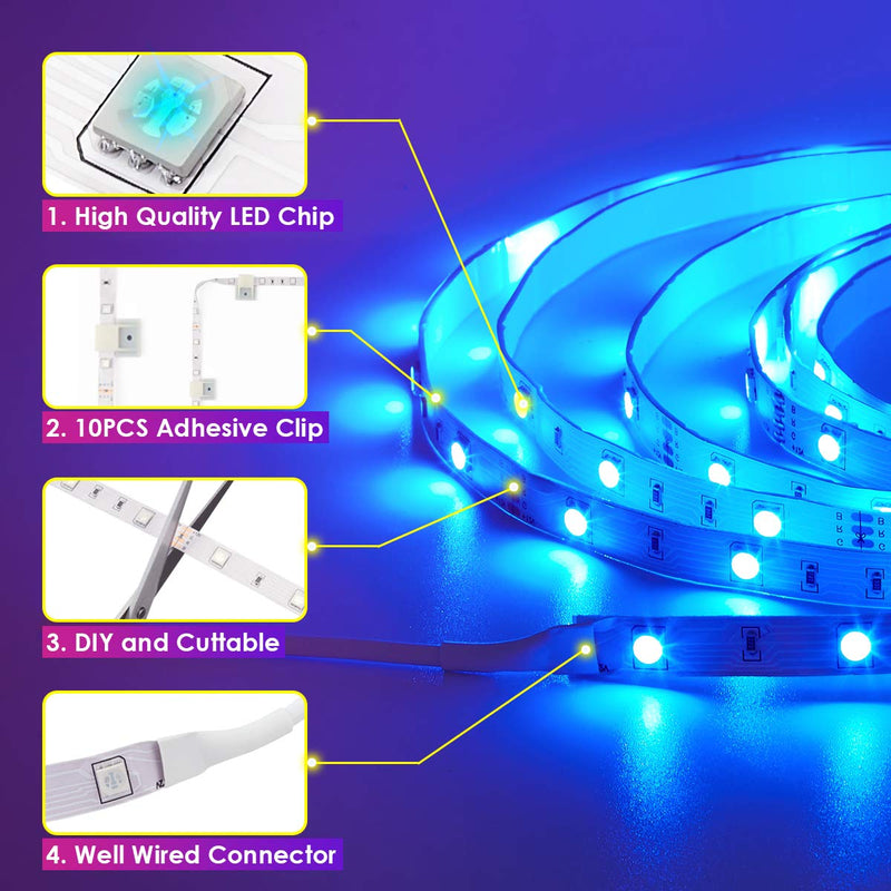 LED Strip Lights 32.8ft, LOFTER Smart APP Controlled DIY 5050 300LED RGB Colour Changing Rope Light, Music Sync Built-in Mic Tape Mood Lighting for Children's Room, Bedroom, Kitchen, Party, Bar