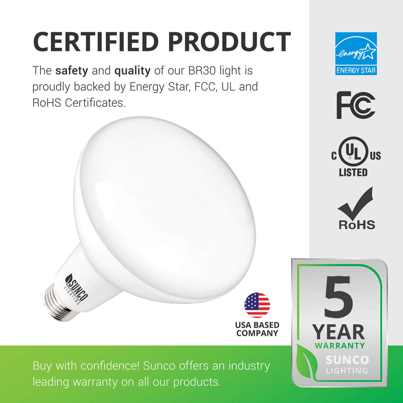Sunco Lighting 2 Pack BR30 LED Bulb 11W=65W, 3000K Warm White, 850 LM, E26 Base, Dimmable, Indoor Flood Light for Cans - UL & Energy Star