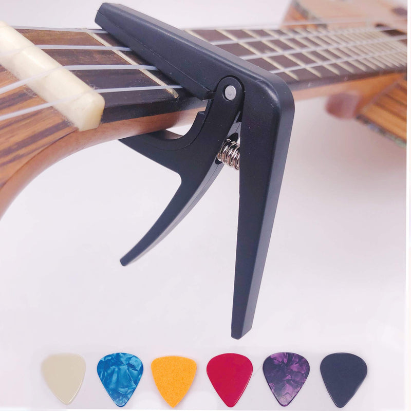 Ukulele Trigger Capo Lightweight Single-handed Use With 6 Ukelele Picks (1 Felt & 2 Plastic & 2 Celluloid & 1 Glowing Pick)