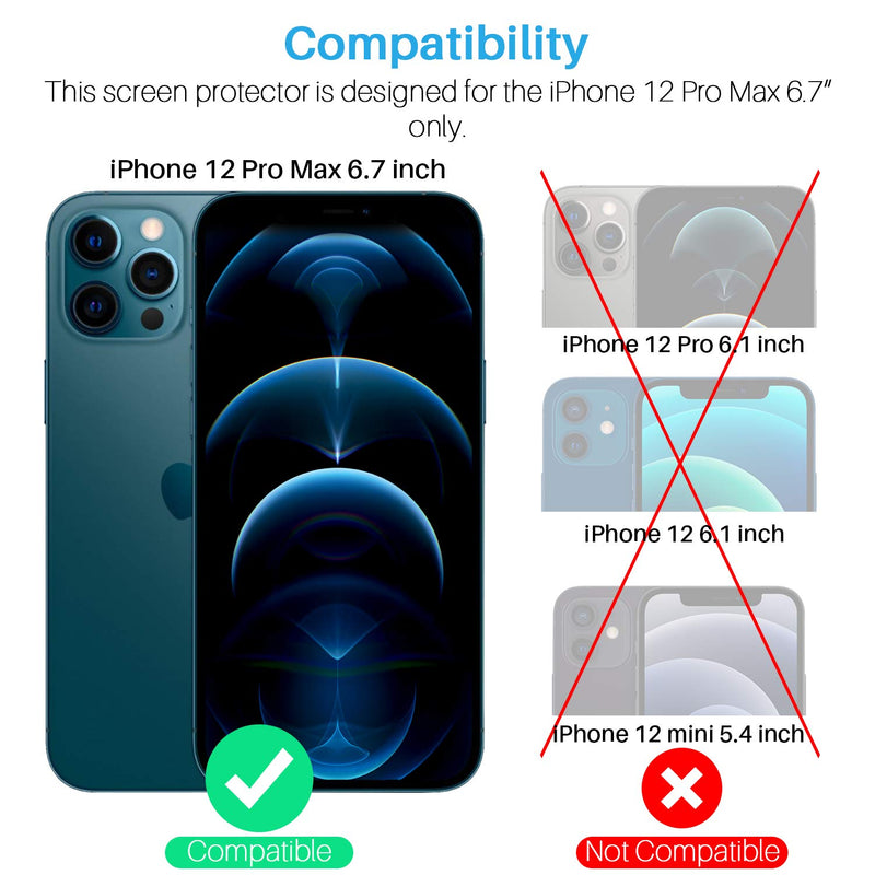 [3+3 Pack] LK 3pack Screen Protector Compatible With iPhone 12 Pro Max 6.7-inch + 3pack Camera Lens Protector, Tempered Glass, Easy Frame Installation, HD Ultra-Thin, 9H Hardness, Scratch Resistant