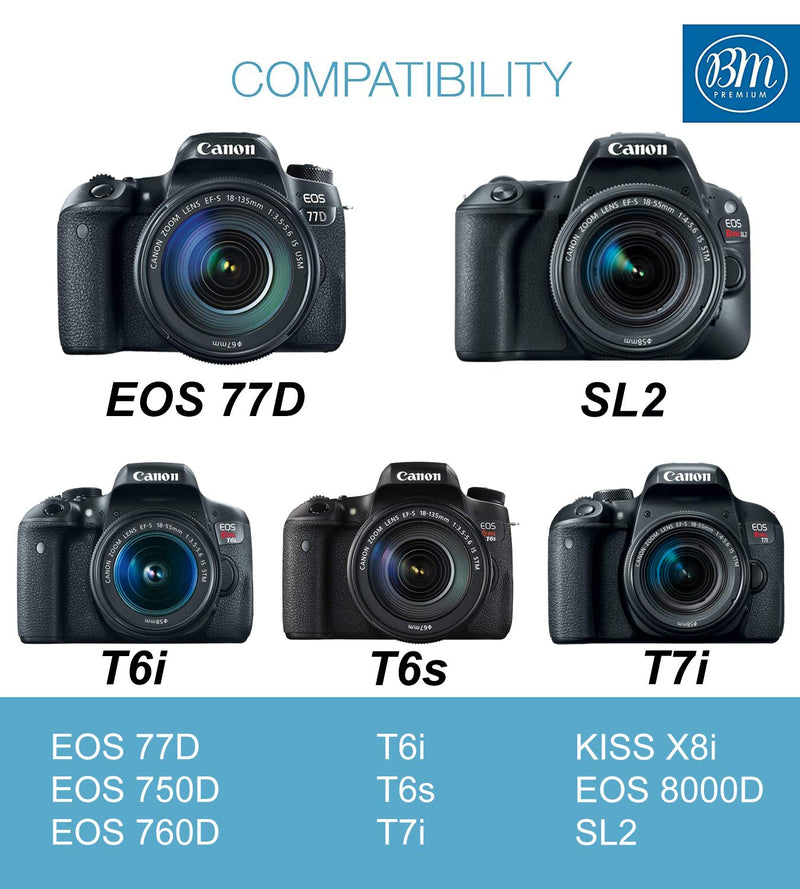 BM Premium LP-E17 Battery and Charger for Canon EOS M6 Mark II, SL2, SL3, EOS RP, EOS M3, EOS M5, EOS M6, EOS Rebel T6i, T6s, T7i, T8i, EOS 77D, EOS 750D, EOS 760D, EOS 8000D, KISS X8i Digital Cameras