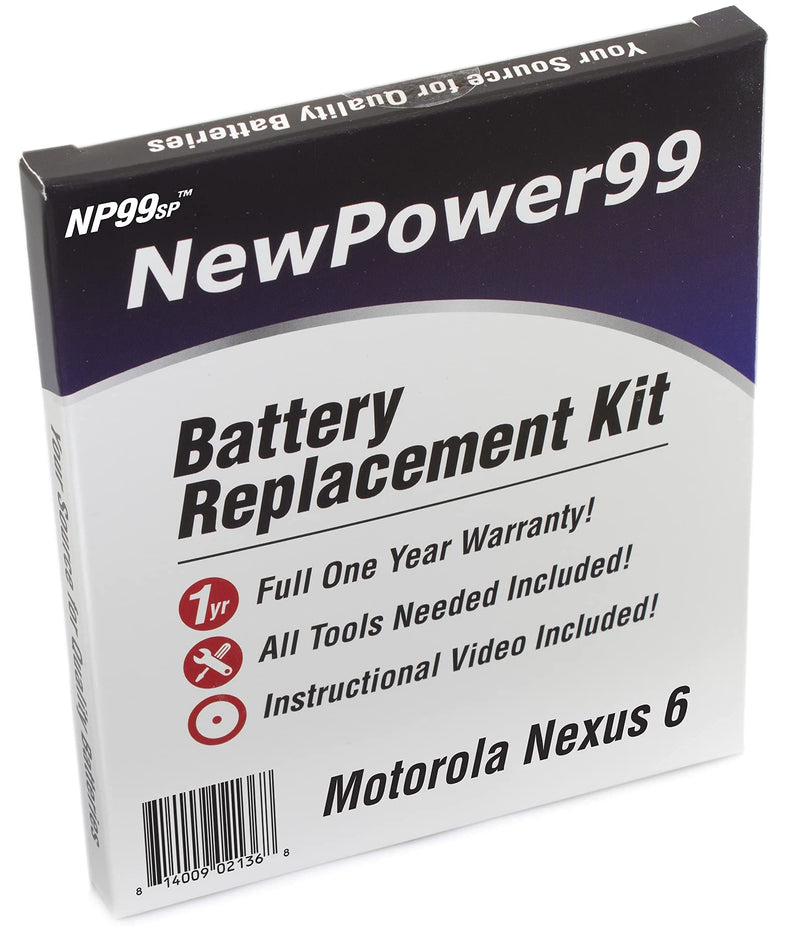 NewPower99 Battery Kit for Motorola and Google Nexus 6 XT1100, XT1103, XT1115 with Tools, Video Instructions, Long Life Battery