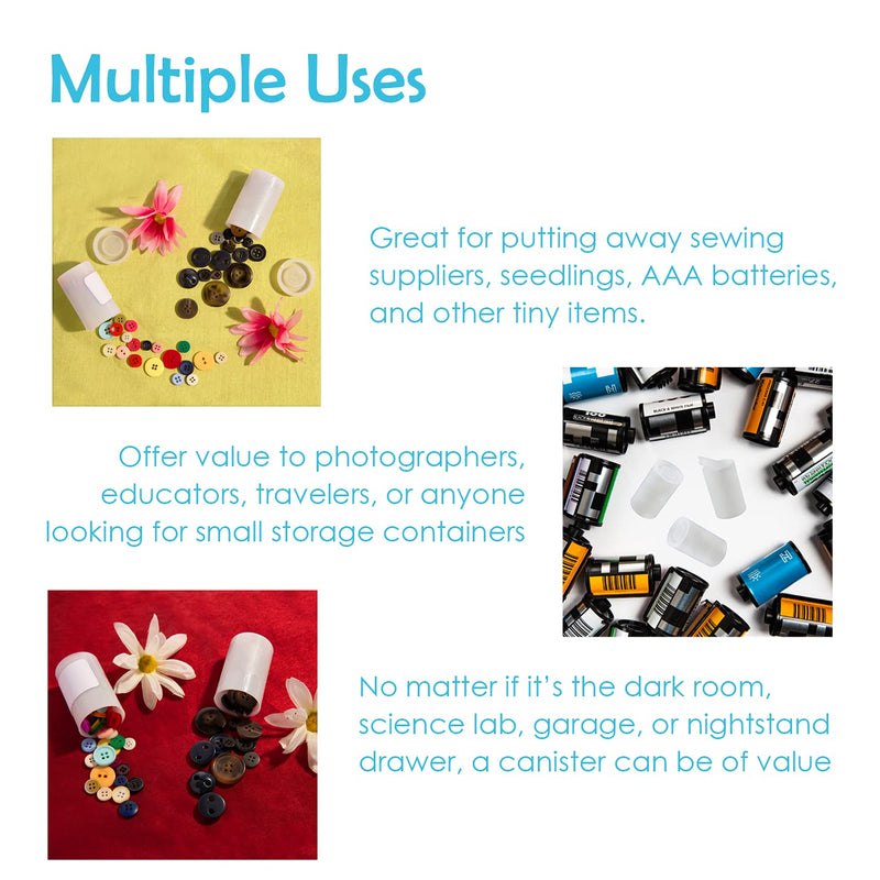 Houseables Film Canisters w/ Caps, 60 Pk, 35MM Empty Camera Reel Containers, for Rockets, White, 8 OZ, 2" H, 1" W, Plastic, Films Developing Processing Tube, Roll Case, Small Accessories, Storage 60 Pack
