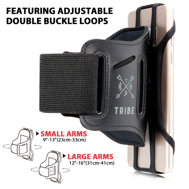 TRIBE Running Phone Holder Sports Armband. iPhone Cellphone Arm Band for Women & Men. 360° Rotation & Detachable. Runners, Jogging, Exercise, Walking & Workouts. Cell Bands for iPhones, Galaxy & More! Black UNIVERSAL