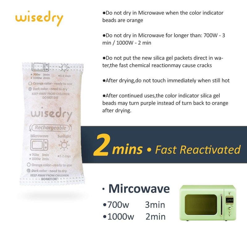 wisedry 50 Gram [6PACKS] Rechargeable Silica Gel Desiccant Packets Fast Reactivate Desiccant Bags Orange to Green indicating for Air Dryer Food Grade