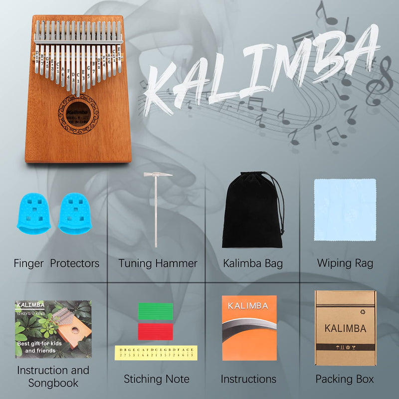 Kalimba Thumb Piano,YUNDIE Portable 17 Keys Mbira Finger Piano with Tune Hammer and Study Instruction,Musical Instruments Birthday Gift for Kid Adult Beginners Professional(Brown) 17keys Brown