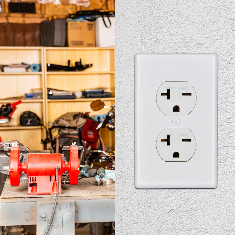 PowGrow Duplex Electrical Receptacle Outlets, 20Amp 250V Wall Outlet Straight Blade Receptacle, 2 Pole 3 Wire, 20A 250V, NEMA 6-20R/NEMA 6-15R, White, 2-Pack 2-Pack/ 20A 250V