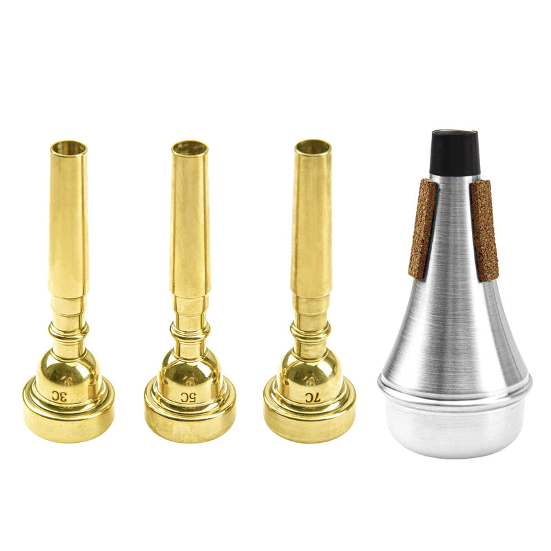 4Pcs Yootones Trumpet Mouthpiece (3C 5C 7C) with Trumpet Mute Silencer Compatible with Yamaha Bach Conn King Trumpet Replacement Musical Instruments Accessories (Gold) Gold