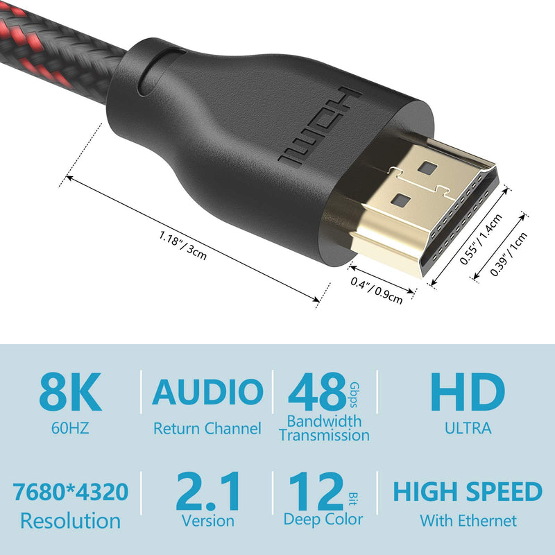 ROCKRIX 8K HDMI Cable 6.6 ft, HDMI 2.1 Cable, LamToon 3.3ft 8K Ultra HD HDMI Cable Support High Speed 48Gbps 8K@60Hz, 4K@120Hz, Dynamic HDR, eARC for Newest Apple TV,Samsung QLED TV,Xbox Series X,PS5 6.6ft