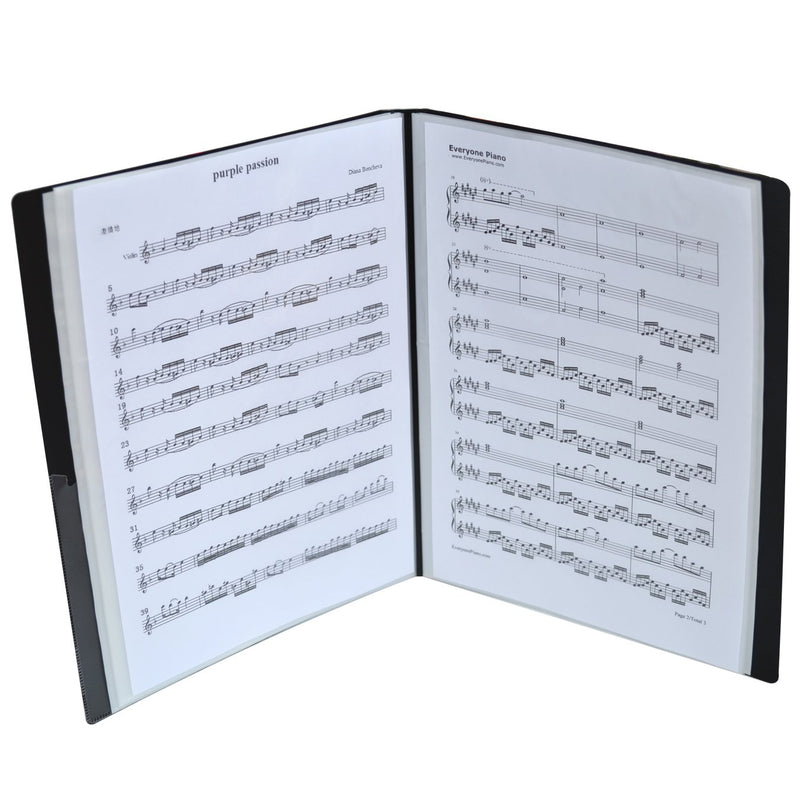 Music Themed Folder Music folder storage Holder,A4 Size Folder,40 Pockets,Treble Clef Folder (Black)