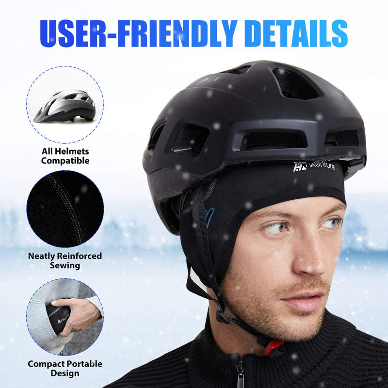 Hikenture Skull Cap Helmet Liner with Glasses Holes, Winter Thermal Cycling Cap for Men & Women, Cycling Hat Beanie Black