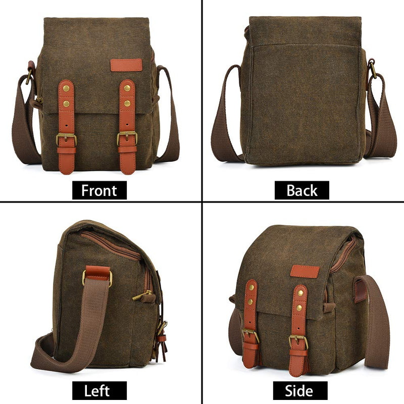 CADeN Compact Camera Bag Case Canvas Leather Trim Compatible for Nikon, Canon, Sony Mirrorless Camera and Lenses Waterproof, Camera Shoulder Messenger Bag Brown Small
