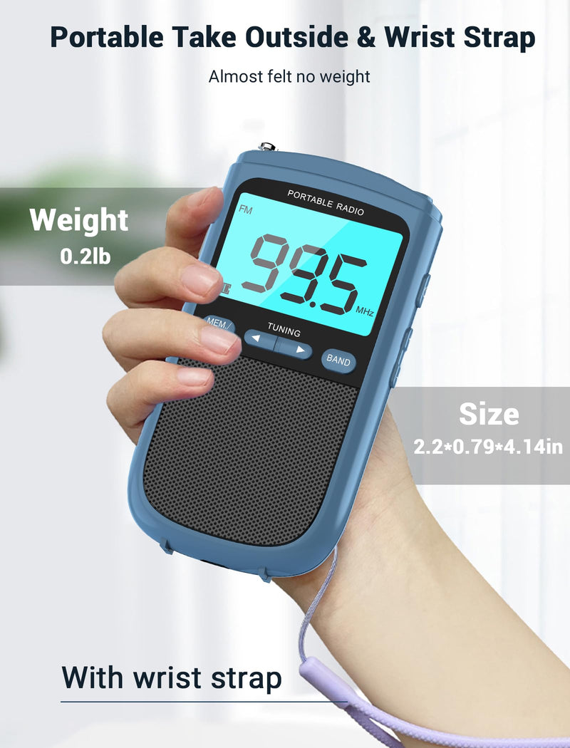 Portable Radio AM/FM with Speaker,Mini Transistor Pocket Radio with LCD Display, Digital Radio Stereo Earphone,Walkman Radio with 900mAh Rechargeable Battery,Best Reception Radio for Walking(Blue)