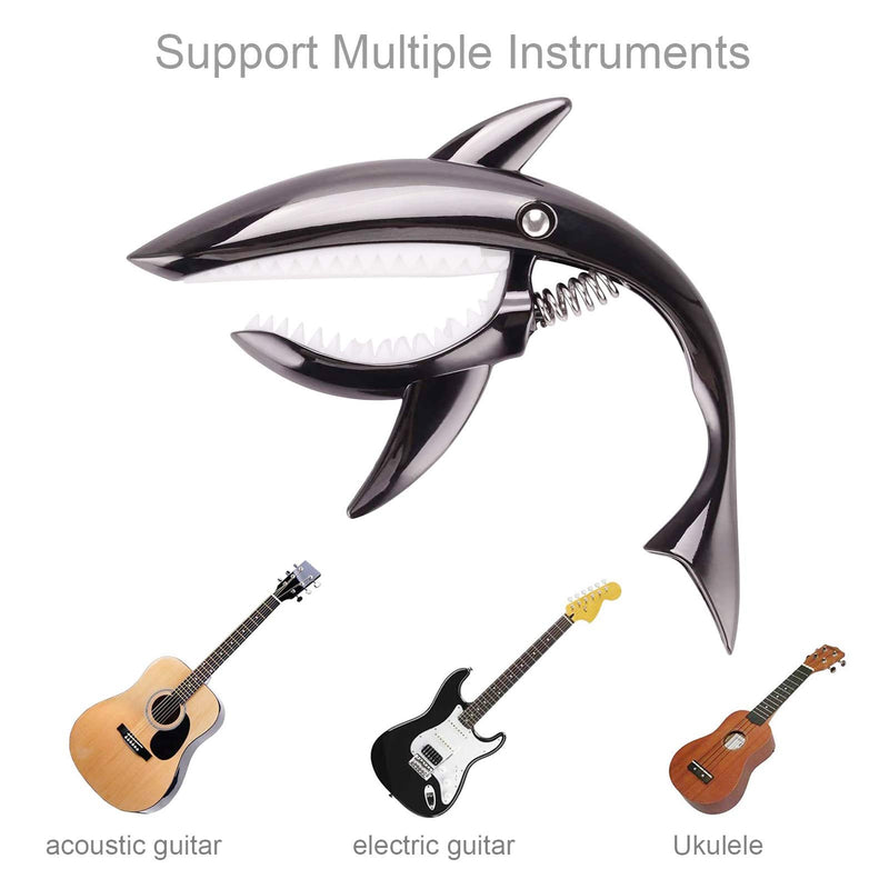 Shark Guitar Capo for Acoustic and Electric Guitar Shark Capo-Made of Zinc Alloy for 6 String Guitar Has a unique cool beauty and Easy to fit on the guitar(Black)