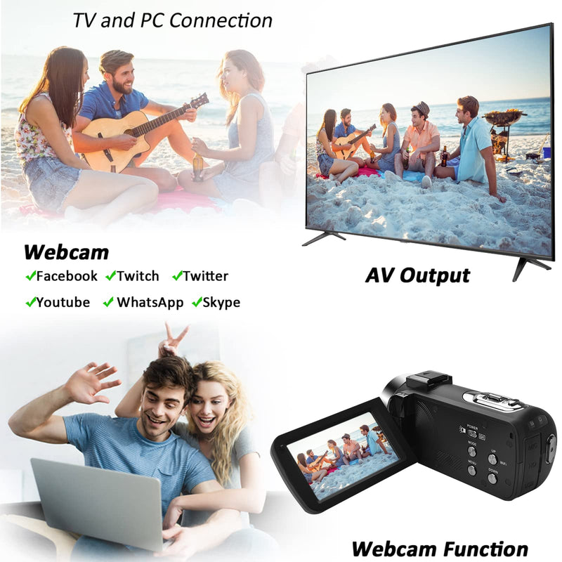 LAIDUOAO Video Camera Camcorder, 2.7K Vlogging Camera WiFi IR Night Vision 1080P Camcorder with 16X Zoom, 2 Rechargeable Batteries, 30FPS 24MP 3.0 Inch Touch Screen Easy Operation with Remote