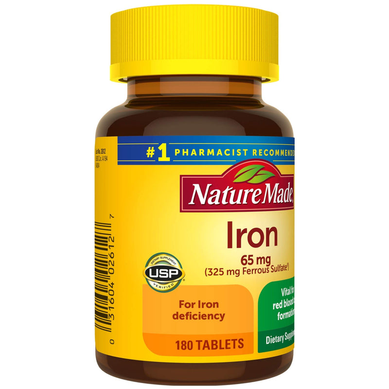 Nature Made Iron 65 mg (325 mg from Ferrous Sulfate), Dietary Supplement for Iron Deficiency, 180 Tablets, 180 Day Supply