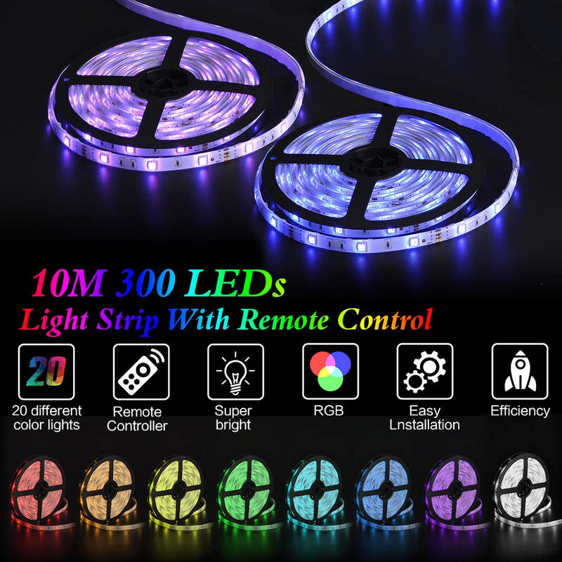 [AUSTRALIA] - LED Strip Lights, Starlotus Waterproof 32.8feet/10M LED Light Strip SMD5050 300Leds RGB Color Changing LED Strips with 44 Keys IR Remote Controller and 12V Power Supply for Indoor and Outdoor Lighting 