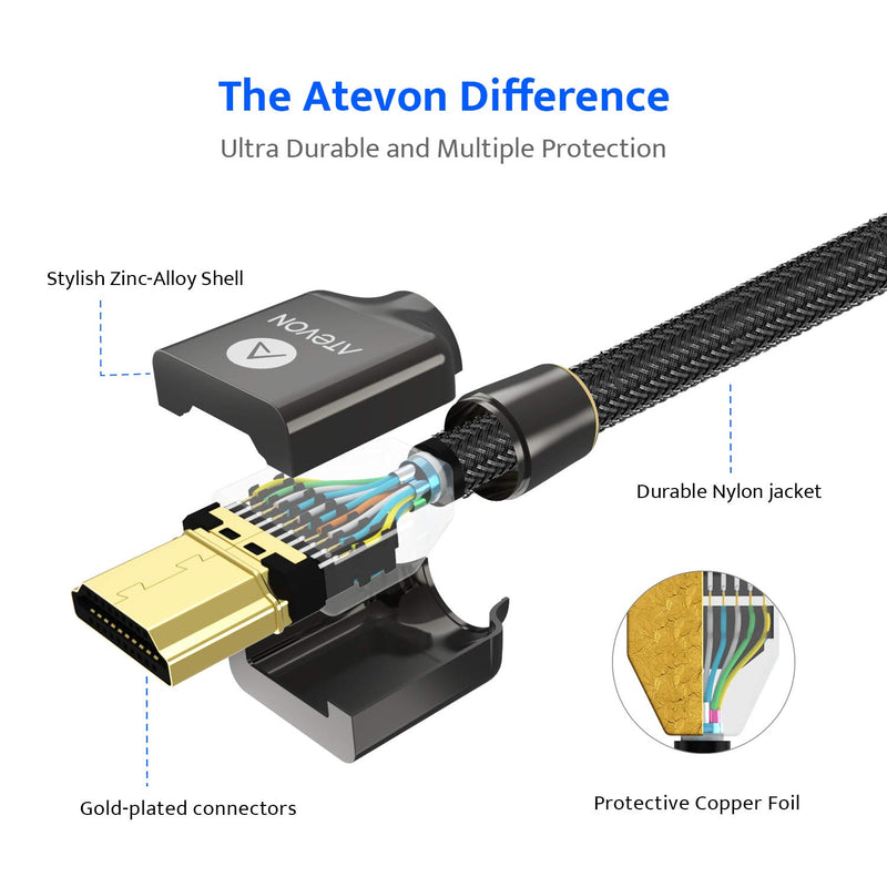 4K HDMI Cable 6 ft – Atevon High Speed 18Gbps HDMI 2.0 Cable – 4K HDR, 3D, 2160P, 1080P, Ethernet – 28AWG Braided HDMI Cord – Audio Return(ARC) Compatible with UHD TV, Blu-ray, PS4/3, PC, Fire TV Zinc Alloy Gray