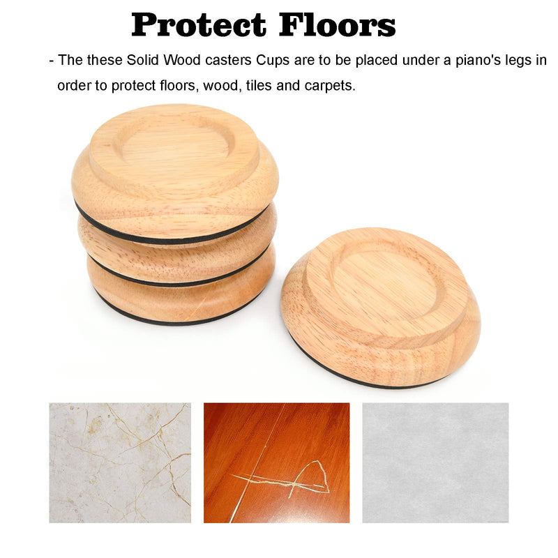 Upright Piano Caster Cups, Hardwood Floor Protector Solid Wood Casters Cups Grand Piano Caster Cups Pads for Piano Non-Slip and Anti-Noise (4 pcs).