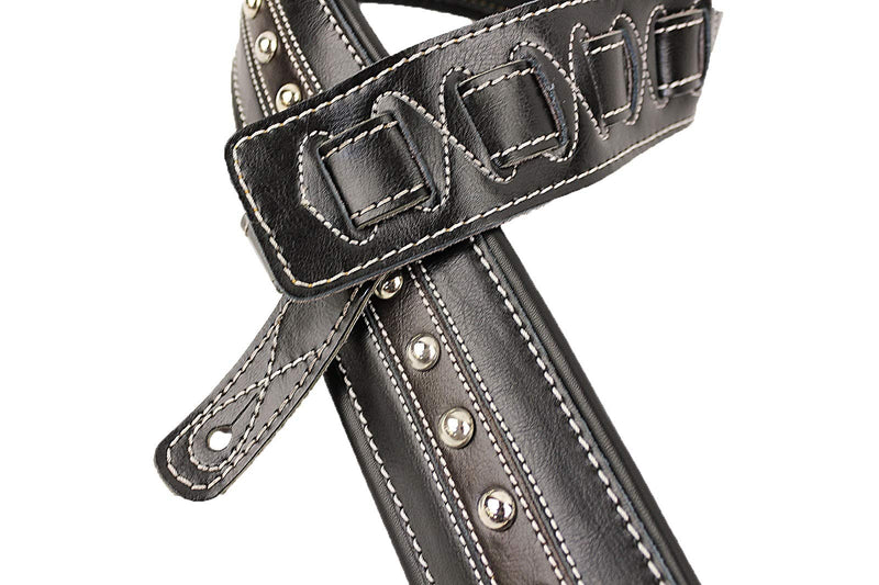 Walker & Williams C-35 CS Black and Brown Premium Top Grain Leather Padded Guitar Strap with Metal Studs