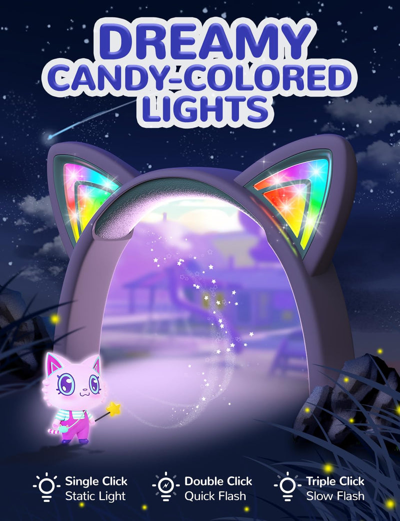 iClever Kids Headphones Cat Ear, LED Light Up, 85dBA Safe Volume, Stereo Sound Toddler Headphones for Travel School, Foldable 3.5mm Wired Kids Headphones for iPad Tablets, Meow Lollipop-Purple Purple