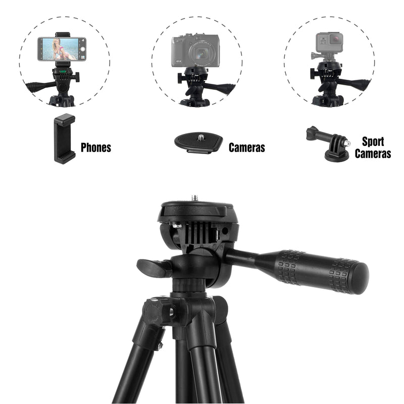 Polarduck Phone Tripod, Tripod for iPhone 51 Inch 130cm Lightweight Tripod Stand for iPhone/Samsung/Huawei Cell Phone, Camera and Gopro with Bluetooth Remote Control, Phone Holder and Gopro Mount