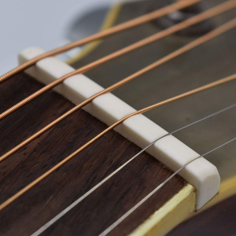 Vencetmat Acoustic Guitar Bridge Saddles, Guitar Nuts, Fit for 74mm Bridge Slot, 43mm Neck Slot, Pure Complete Bone, Ivory Color, 2 Set 2 Full Set
