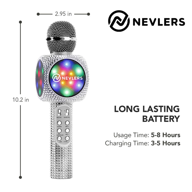 [AUSTRALIA] - NEVLERS Karaoke Microphone with Wireless Bluetooth Speaker, Voice Changer and Colorful LED Lights, Easy To Use Portable Karaoke Machine for Kids and Adults - SILVER BLING 