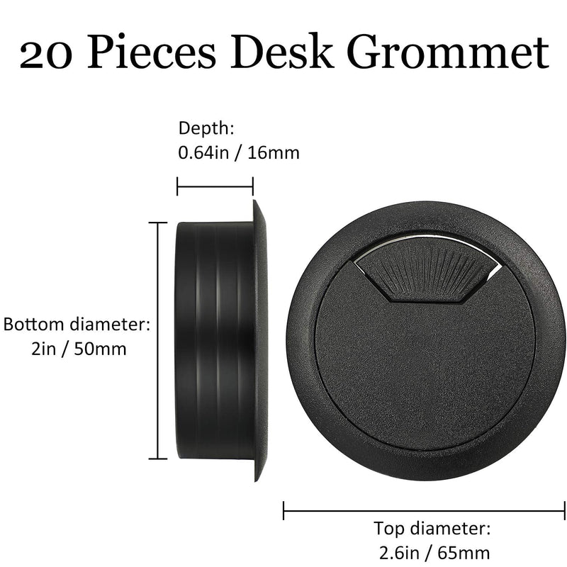 33-Piece Desk Grommet Set, Including 20 Black and White 2 Inch Desk Wire Cord Cable Grommets Hole Cover with 1 Hole Saw Drill Bit, 6 Reusable Fastening Cable Ties and 6 Charger Cable Saver