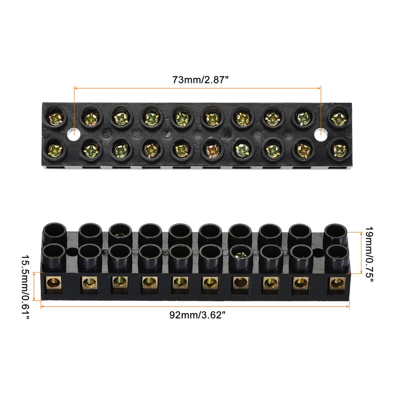 MECCANIXITY Terminal Block 500V 10A Dual Row 10 Positions Screw Electric Barrier Strip 3 Pcs