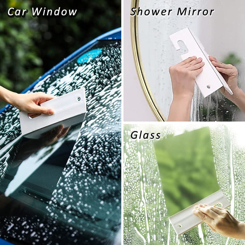 White Silicone Squeegee with Hanging Hole, Water Blade for Cleaning Kitchen Countertops Sink, Bathroom Shower Mirrors Glass, Car Windows Wiper Scraper, Flexible Waterblade Cleaner Tool, 2PCS 2