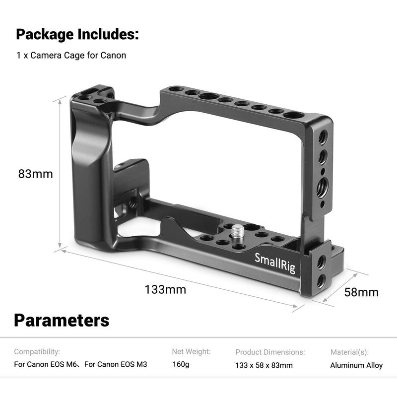 SMALLRIG Cage for Canon EOS M3 and M6 with Built-in Cold Shoe and NATO Rail(Not Compatible with M6 Mark II) - 2130