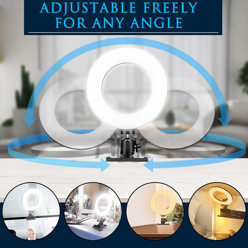 Video Conference Lighting - 6.3" Clip-On Computer & Laptop Monitor Light for Zoom, Remote Working, Live Stream - Small Desk LED Ring Light Kit Dimmable 3200K-6500K