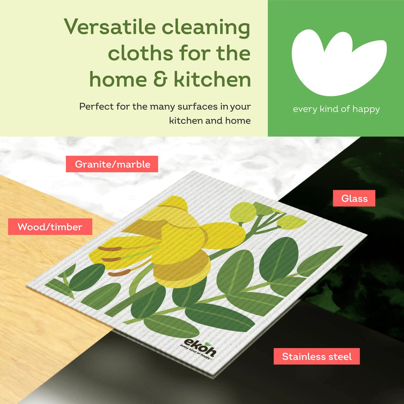 EKOH Swedish Dishcloths for Kitchen - 12 Pack Reusable Paper Towel Cloths - Eco Sponge Cloths - Superabsorbent Cellulose Sponge Dish Cloths - Biodegradable Wipes - Swedish Cleaning Cloth - Dish Rags
