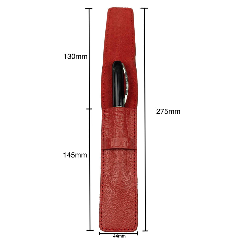 DiLoro Full Grain Thick Buffalo Leather Single Pen Case Holder Buffalo Red