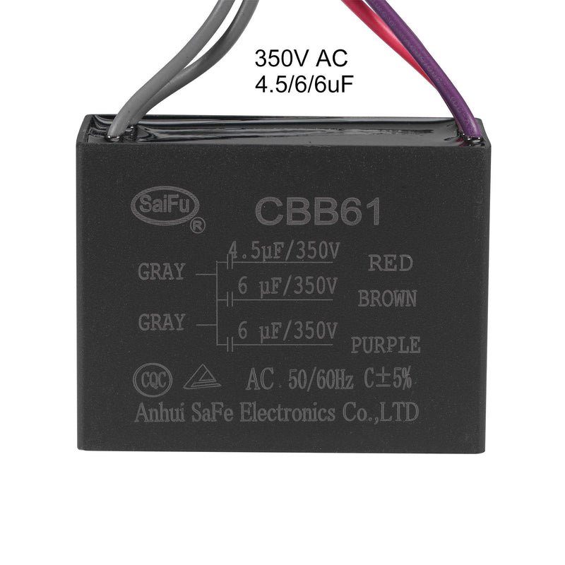 uxcell Ceiling Fan Capacitor CBB61 4.5/6/6uF 350V AC 5 Wires Metallized Polypropylene Film Capacitor 58x44x26mm for Electric Fan Pump Motor Generator 3Pcs