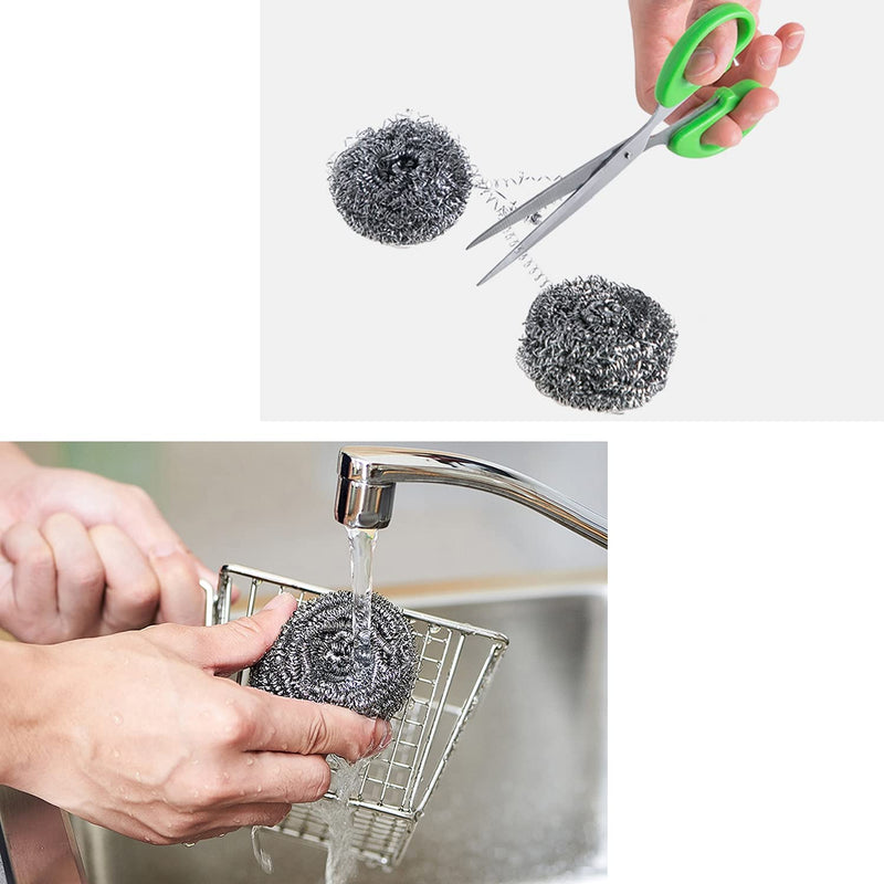XXJXING 48 Pack Stainless Steel Scourers Sponges,Steel Wool scrubbers for stoves, pots, Cooker Hoods, etc. That are Difficult to Clean (48 Pack-Small 10 Gram) 48 Pack-Small 10 gram