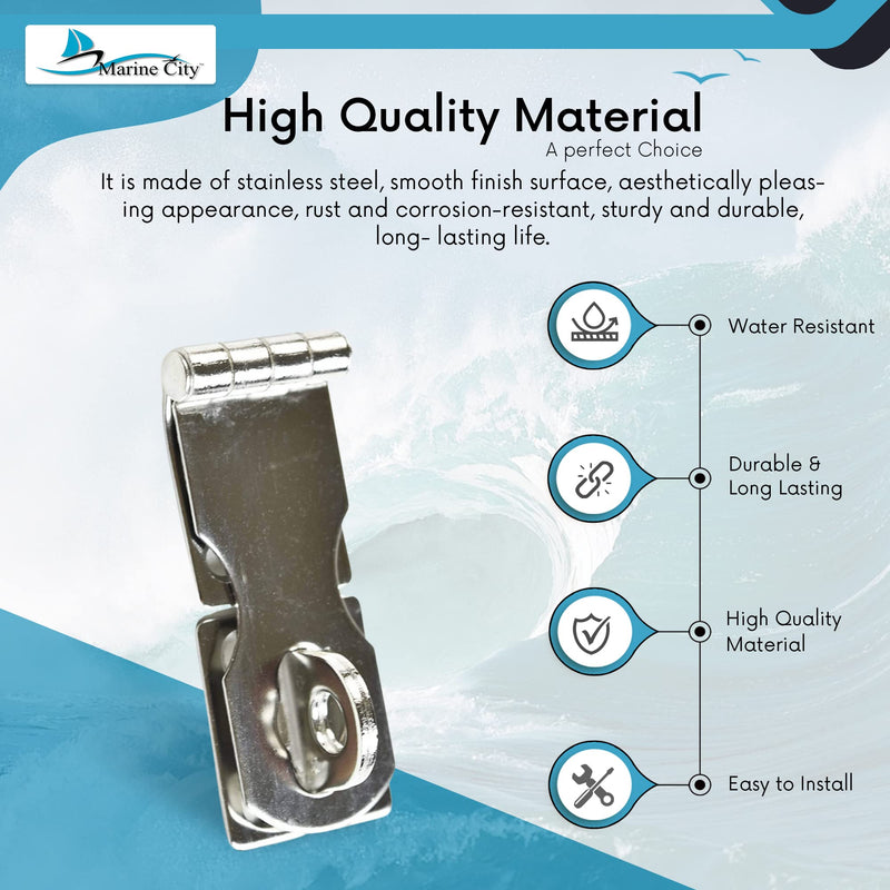 MARINE CITY Stainless-Steel Marine Safety Hasp with Fixed Plate 2-3/4 Inches