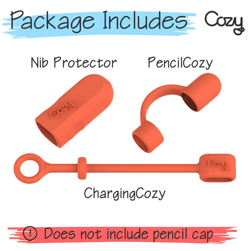 [3-Piece] PencilCozy Compatible with The Apple Pencil Cap, Protective Cover & Charging Cable Adapter Holder, Prevent Damage, Works with Apple iPad Pro Pencil (Coral) Coral