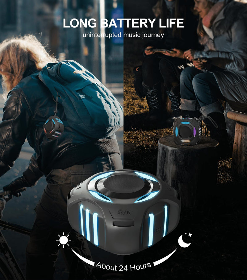 Waterproof Bluetooth Speaker IPX7, Shower Speaker with Multi-Color Light,Floating, Loud HD Stereo Sound, Robust Bass, Wireless Speaker with 24H Playtime for Beach Pool Biking Trip, Gifts for Men,Women Midnight Black