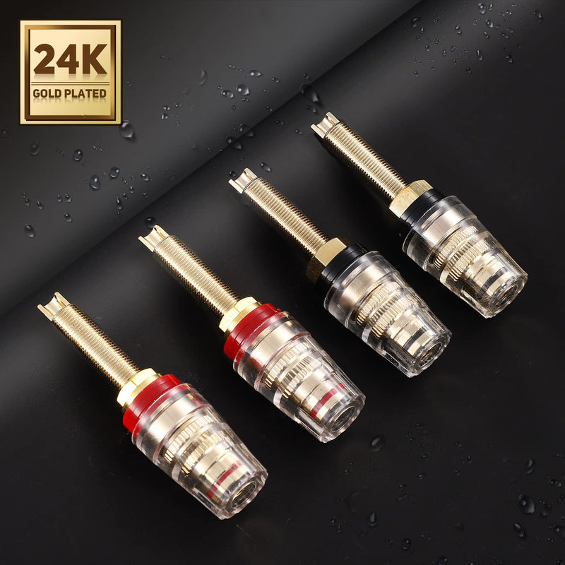 Facmogu 4PCS Black & Red Heavy Duty 5-Way Binding Post Banana Jacks 4mm, 24K Gold Plated Sold Brass Insulated Binding Post Banana Plugs, Speaker Amplifier Bindling Post Terminals - Long Large-Long