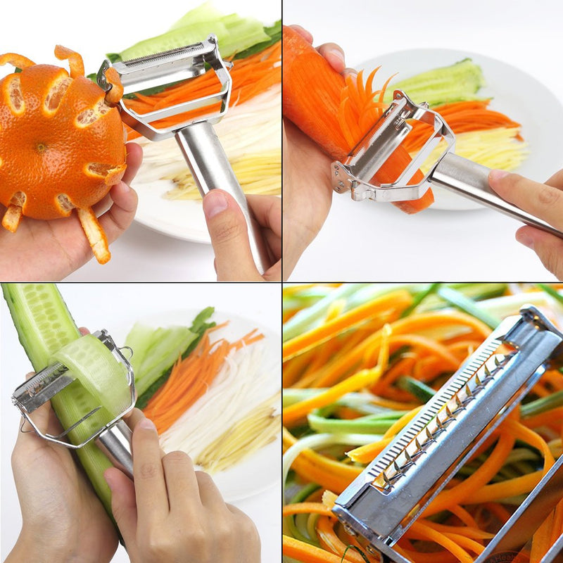 Peeler Slicer Vegetable Fruit Shaver Cutter Double Slice Stainlesss Steel Dual Ultra Sharp Cooking Easy Quick Multifunction Tool Potato Cucumber Shredder Blade Kitchen Julienne with Cleaning Brush