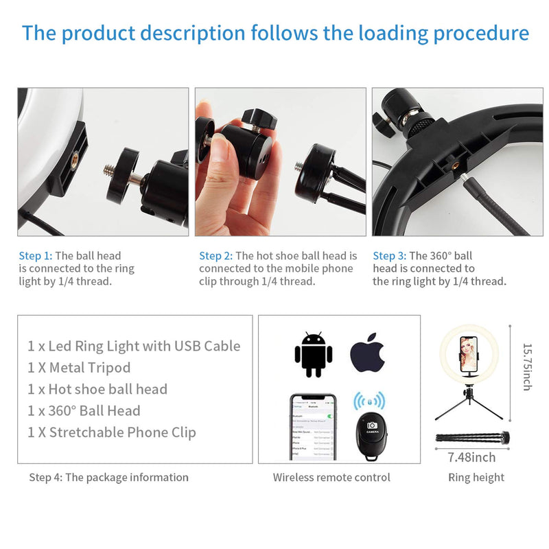 10.2" Ring Light with Stand and Phone, LED Ring Light with Stand for Live Stream, Dimmable Selfie Ring Light with 3 Light Modes & 10 Brightness Level