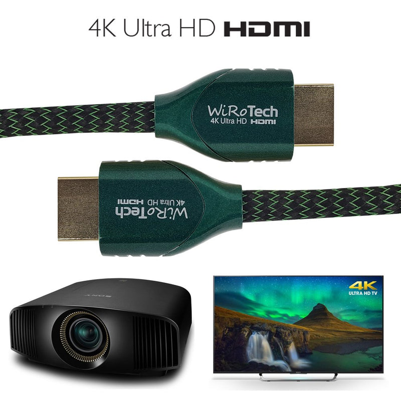 WiRoTech HDMI Cable 4K Ultra HD with Braided Cable, HDMI 2.0 18Gbps, Supports 4K 60Hz, Chroma 4 4 4, Dolby Vision, HDR10, ARC, HDCP2.2 (15 Feet, Green) 15 Feet
