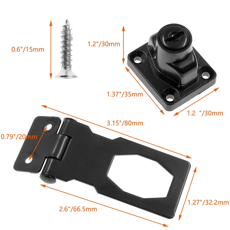 Jiozermi 2.5 Inch Hasp Locks with Keys, Stainless Steel Hasp Latches, Twist Knob Keyed Locking Hasp for Cabinet Small Door, Flat Black 2.5 Inch, 1 Pcs