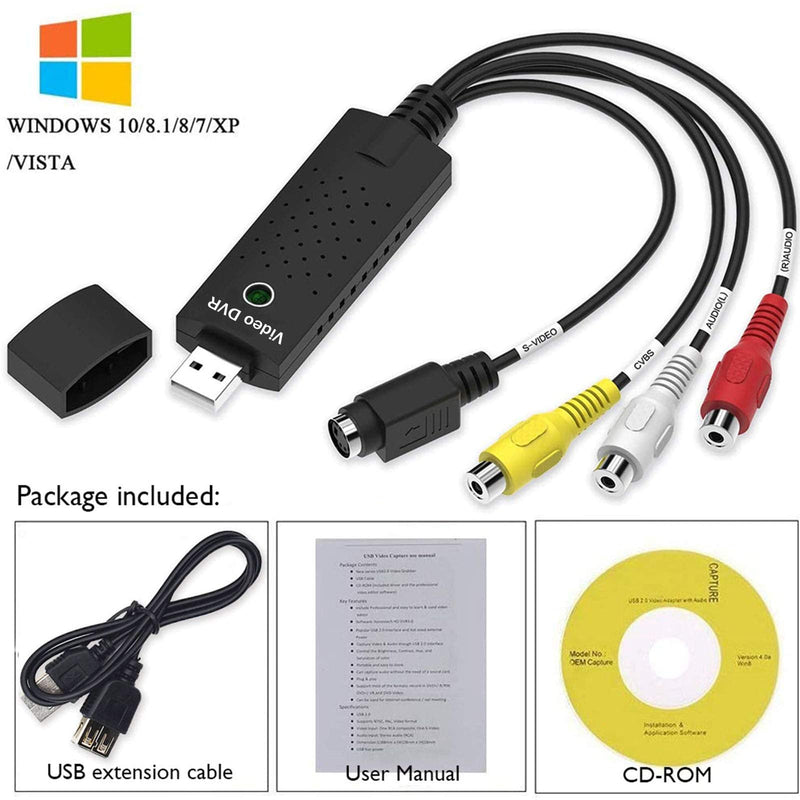 [AUSTRALIA] - VHS to Digital Converter, Video Capture Card USB 2.0 Audio Video Capture Card Device Old VHS Mini DV Hi8 DVD VCR to Digital Converter for Mac, PC Support Windows 2000/10 / 8/7 / Vista/XP/Android 