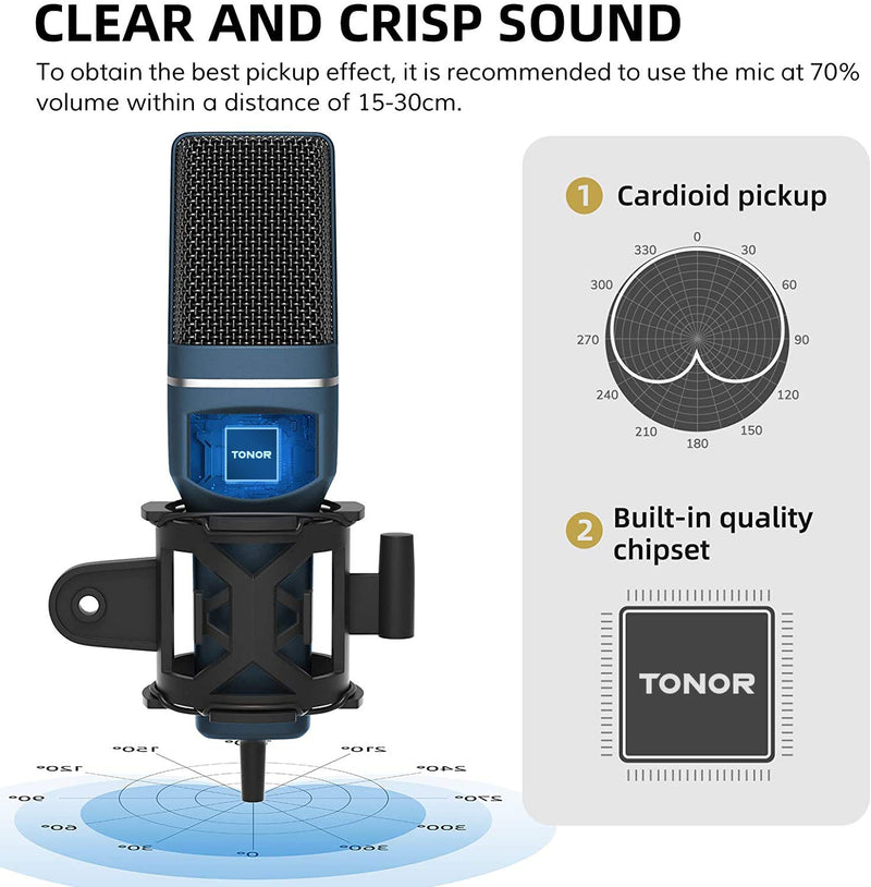 TONOR PC Microphone USB Computer Condenser Gaming Mic Plug & Play with Tripod Stand & Pop Filter for Vocal Recording, Podcasting, Streaming for PC Laptop Desktop Windows Computer