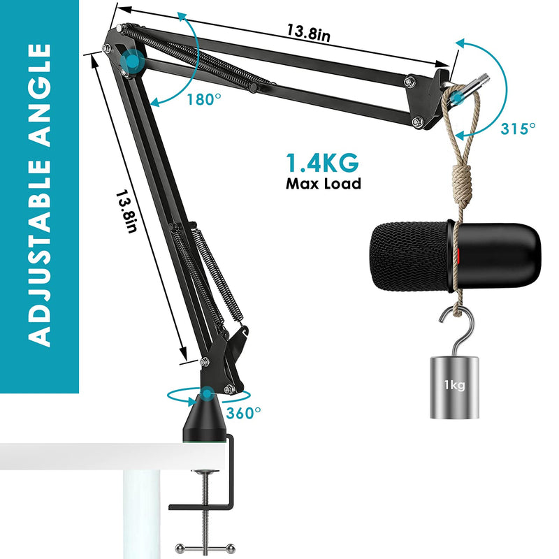 YOUSHARES Upgraded Mic Boom Arm Stand Compatible with HyperX SoloCast Mic-Adjustable Scissor Microphone Stand with Pyramid Base and Cable Sleeve