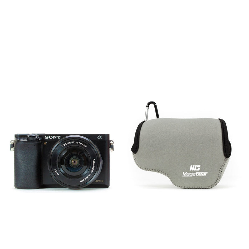 MegaGear ''Ultra Light'' Neoprene Camera Case Bag with Carabiner for SONY NEX5, NEX5N, NEX5R with 16-50 LENS (Gray) Gray