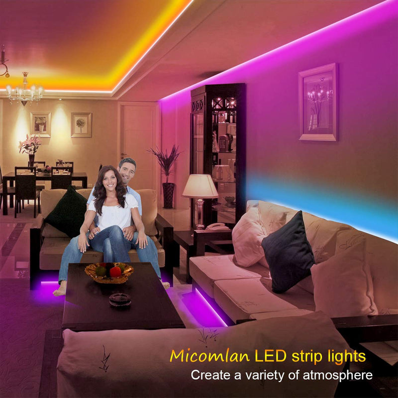 Micomlan LED Strip Lights,16.4 FT (5M) RGB Led Strip Lights with Remote, 360 Degree Remote Control, Color changing12V Led Light Strip for Bedroom Home Lighting Kitchen Bar Home Decoration